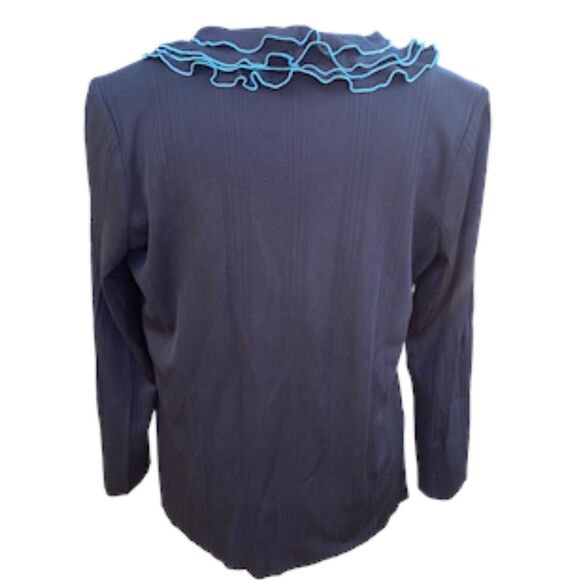 Ming Wang Ruffle Front Cardigan Sz. L Stretch Rib Fabric - Picture 5 of 10